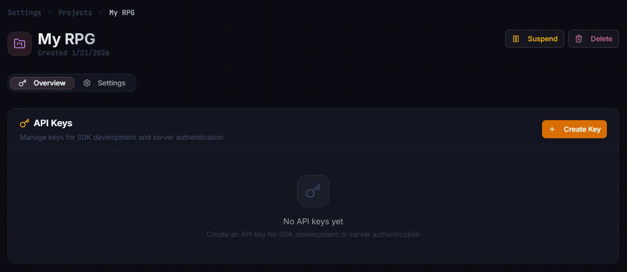 API Keys dashboard