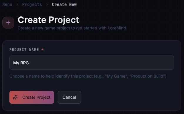 Create Project dialog