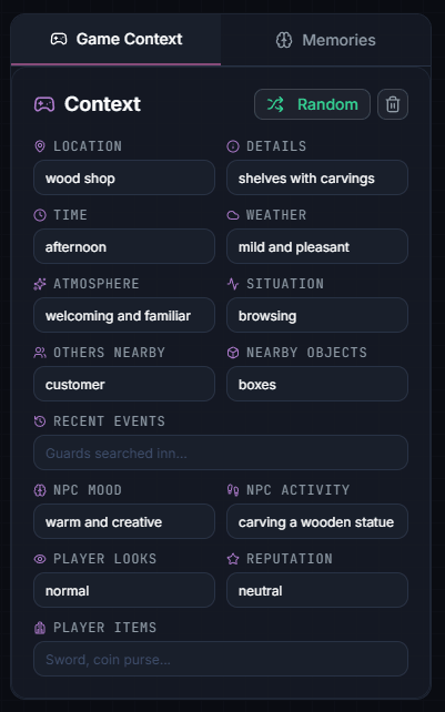 Game Context panel