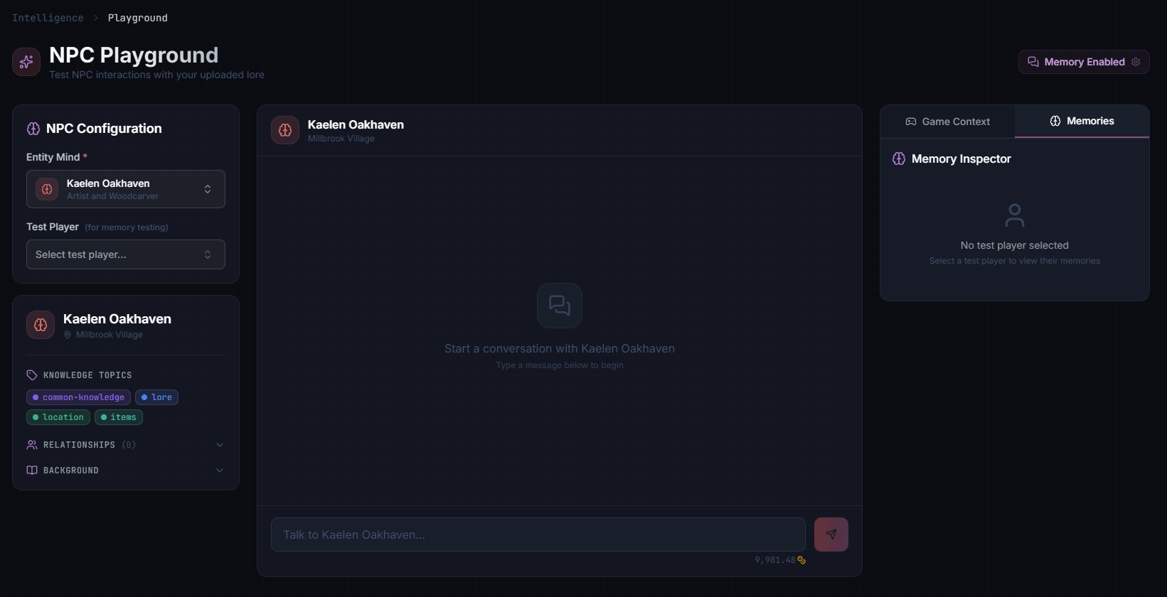 Playground main interface